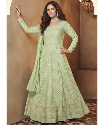 sea green Georgette semi stitched embroidered top & bottom with dupatta 1