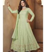 sea green Georgette semi stitched embroidered top & bottom with dupatta