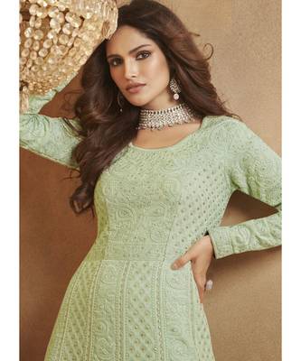 sea green Georgette semi stitched embroidered top & bottom with dupatta 2