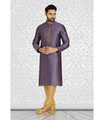 Fashion Curries purple polysilk kurta set with machine emb on jabba patti and cording on the collar