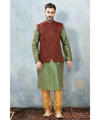 Fashion Curries blue stripes  polysilk kurta set with maroon jacqurd side cut  jacket 1