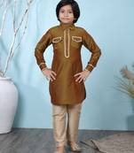 Brown plain cotton silk boys-kurta &-pyjama