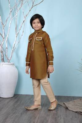 Brown plain cotton silk boys-kurta &-pyjama 2