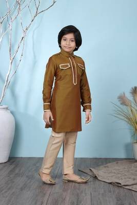 Brown plain cotton silk boys-kurta &-pyjama 3