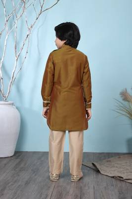 Brown plain cotton silk boys-kurta &-pyjama 4