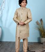 Beige embroidered jaquard boys-sherwani