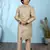 Beige embroidered jaquard boys-sherwani
