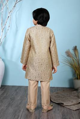 Beige embroidered jaquard boys-sherwani 4