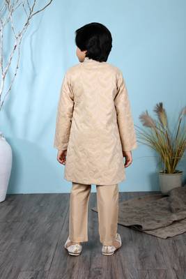 Beige embroidered banarasi silk boys-sherwani 4