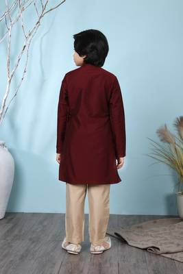 Maroon embroidered cotton silk boys-kurta &-pyjama 4