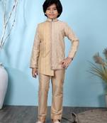 Beige embroidered banarasi silk boys-kurta &-pyjama