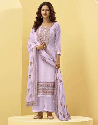 Lavender embroidered georgette salwar 1