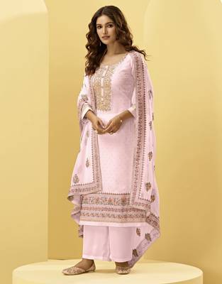 Baby-pink embroidered georgette salwar 1
