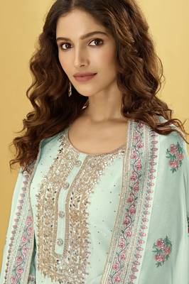 Light-turquoise embroidered georgette salwar 2