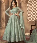 Light-sea-green embroidered net salwar