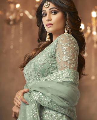 Light-sea-green embroidered net salwar 2