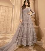 Light-purple embroidered net salwar