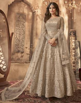 Beige embroidered net salwar 1