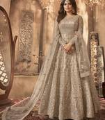 Beige embroidered net salwar