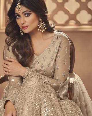 Beige embroidered net salwar 2