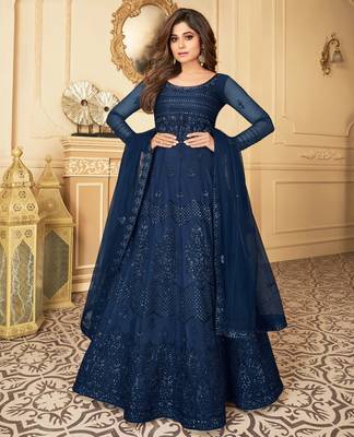 Blue embroidered net salwar 1