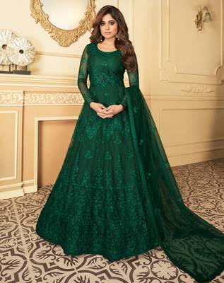 Dark-green embroidered net salwar 1
