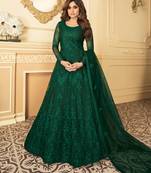 Dark-green embroidered net salwar