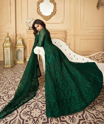 Dark-green embroidered net salwar 4