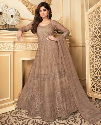 Brown embroidered net salwar 1