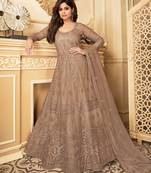 Brown embroidered net salwar