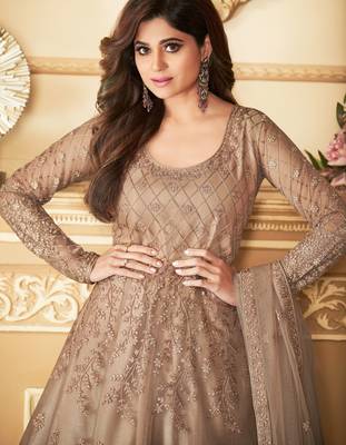 Brown embroidered net salwar 2
