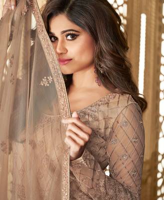 Brown embroidered net salwar 4