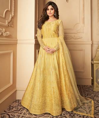 Yellow embroidered net salwar 1