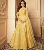 Yellow embroidered net salwar