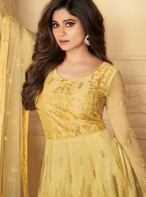 Yellow embroidered net salwar 2