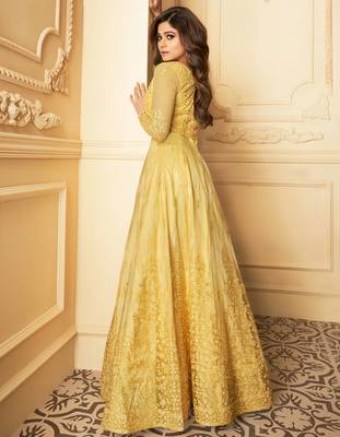 Yellow embroidered net salwar 3