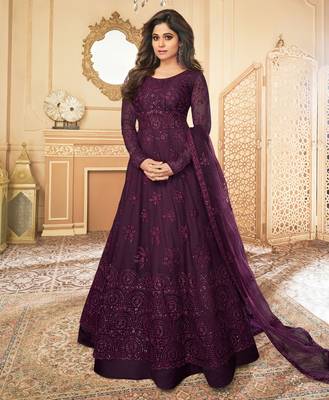 Wine embroidered net salwar 1
