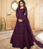 Wine embroidered net salwar
