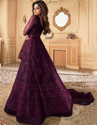 Wine embroidered net salwar 3