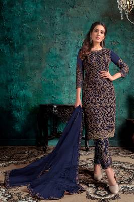 Blue embroidered net salwar 1