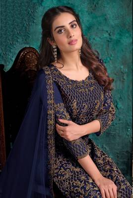 Blue embroidered net salwar 2