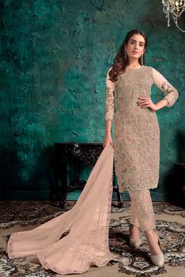 Beige embroidered
 net salwar 1
