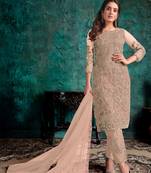 Beige embroidered
 net salwar