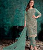 Light-parrot-green embroidered
 net salwar
