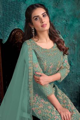 Light-parrot-green embroidered
 net salwar 2