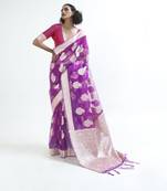 Purple woven organza saree with blouse