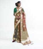 Rust woven organza saree with blouse