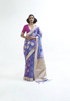 Sky blue woven organza saree with blouse 1