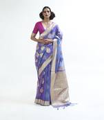 Sky blue woven organza saree with blouse