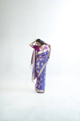 Sky blue woven organza saree with blouse 2